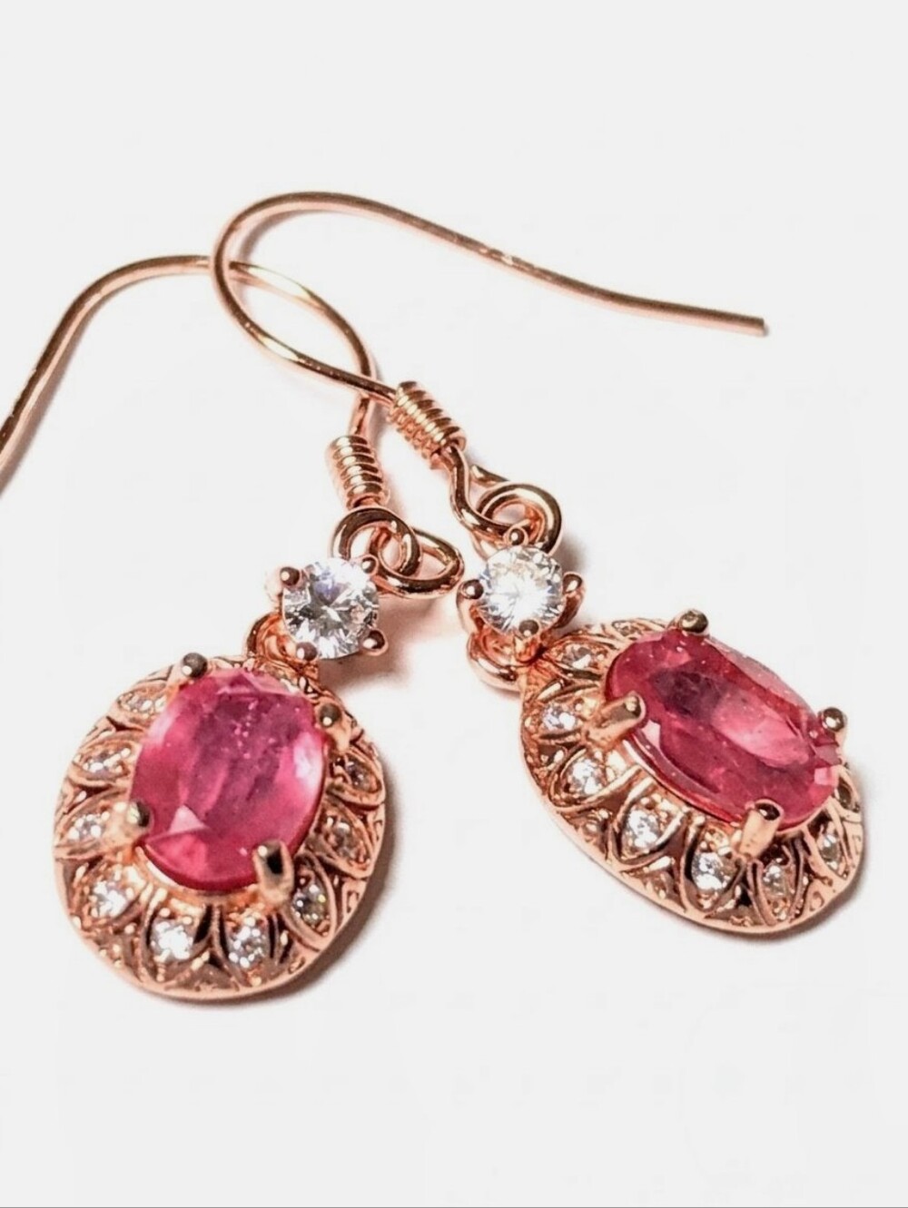 AAQuatif 925 Sterling Silver 1.50ct Ruby Drop Earrings Rose Gold Filigree